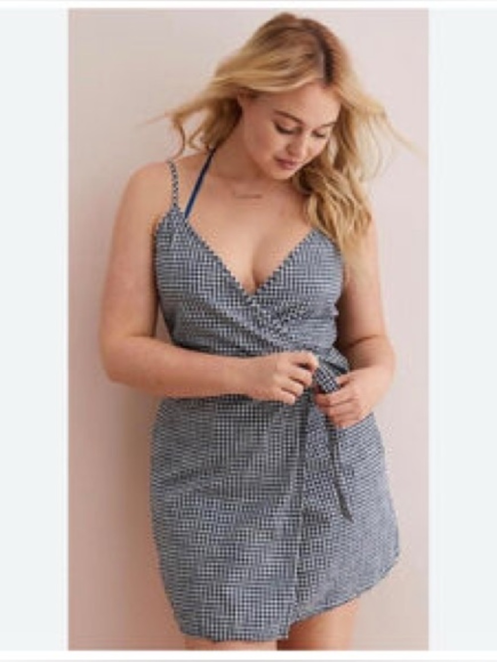 aerie Navy and White Gingham wrap dress